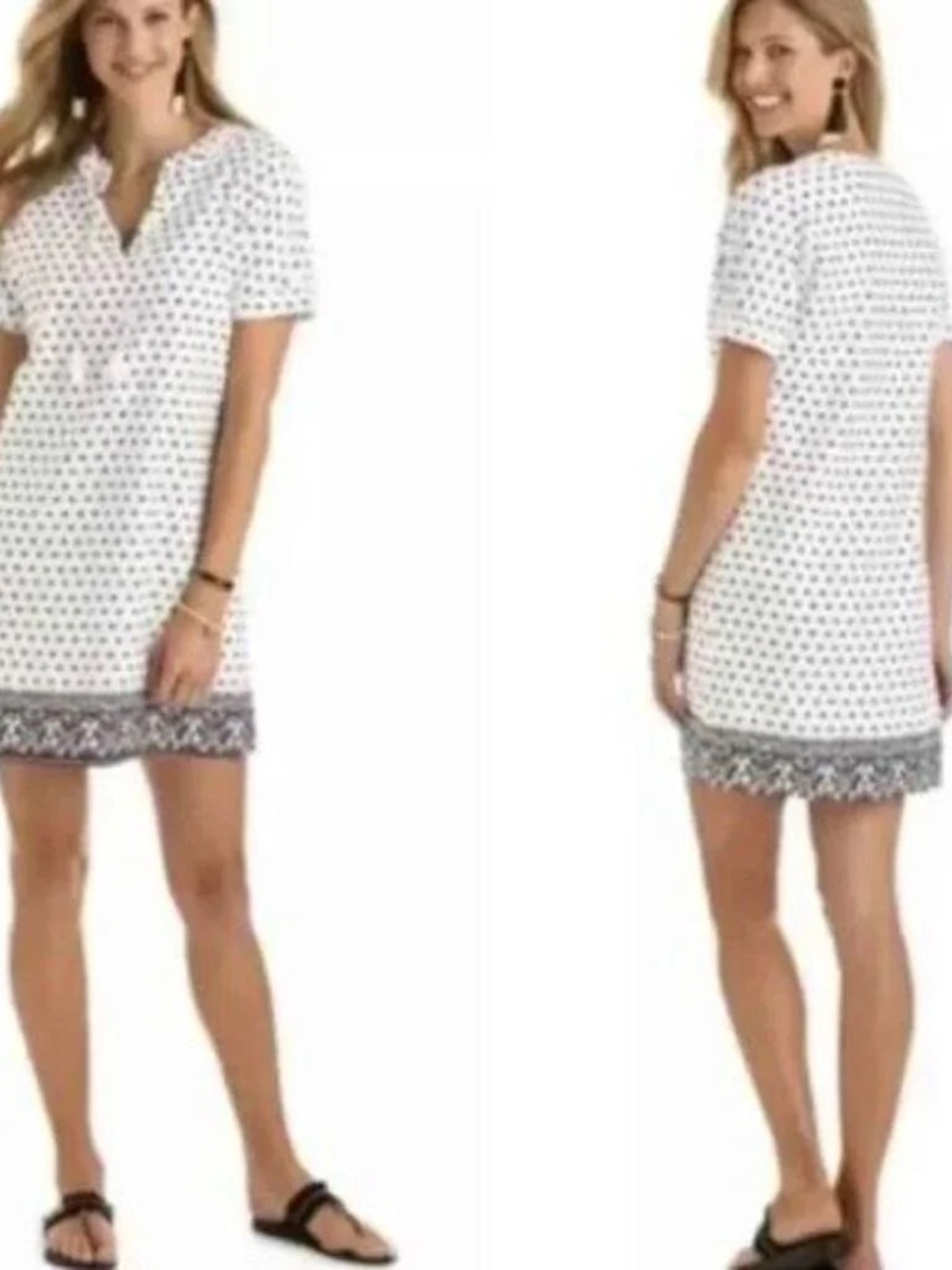 VINEYARD VINES Linen & Cotton Short Sleeve Dress in White/Black Size 0